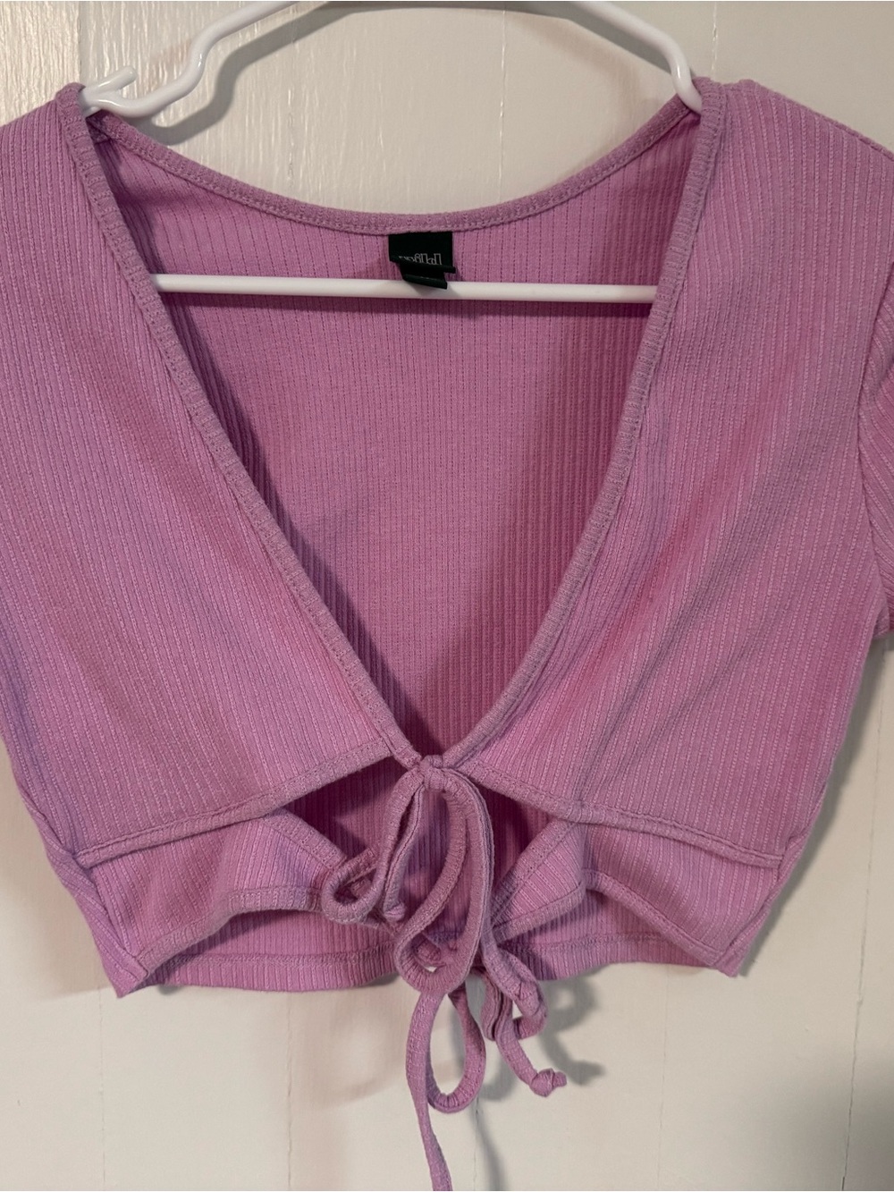 wild fable Pink Ribbed Tie-Front Crop Top